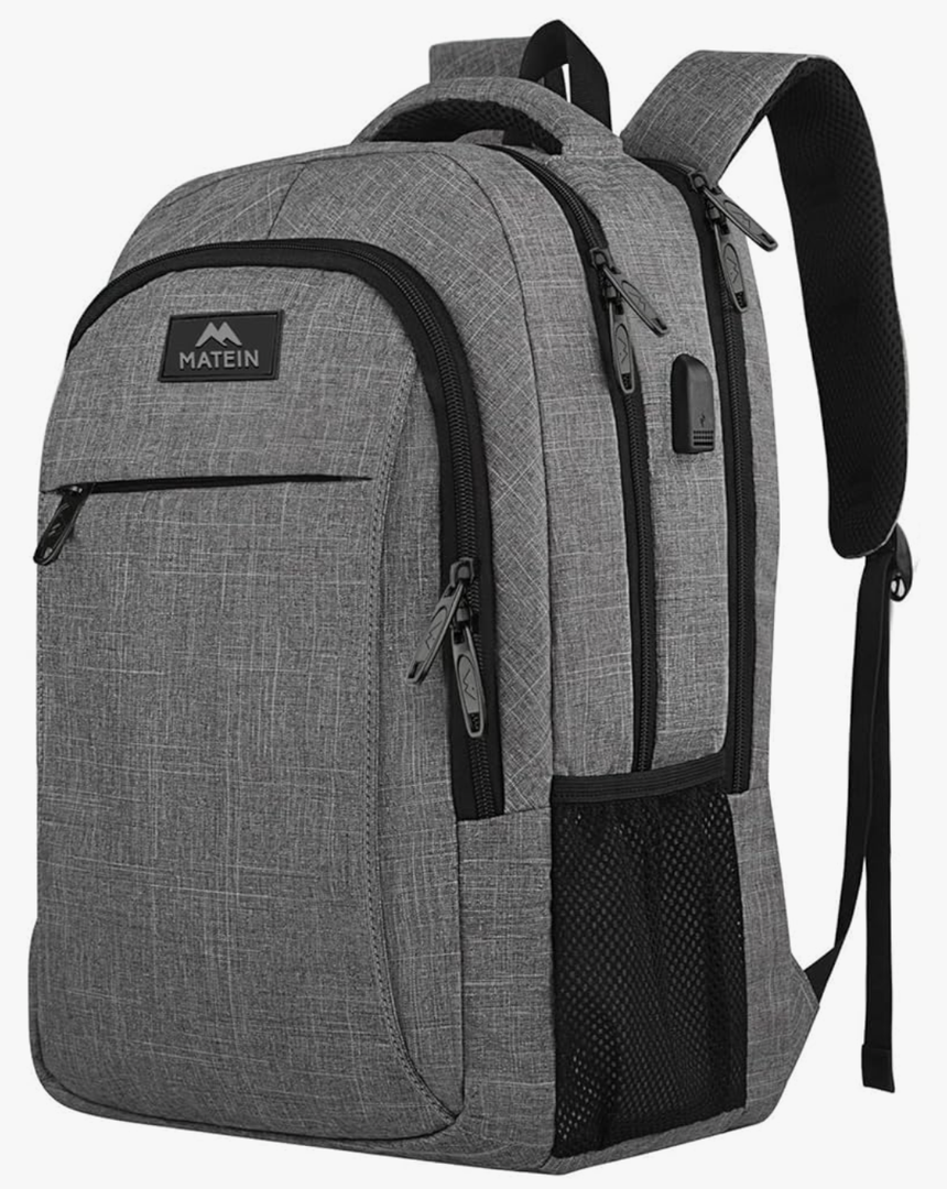 MATEIN Travel Laptop Backpack, Business Anti Theft Slim Sturdy Laptops Backpack with USB Charging Port, Water Resistant College School Computer Bag Gift for Men & Women Fits 15.6 Inch Notebook, Grey