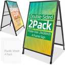 2 Pack Heavy Duty A-Frame Sidewalk Sign 24 x 36 Inch, Portable Double-Sided Sandwich Board Slide-in Folding Metal Signboard with 4 Plastic Poster Boards
