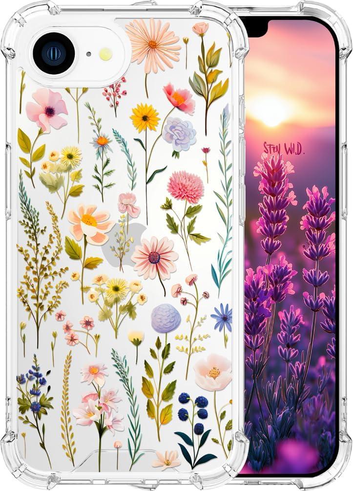 Compatible for iPhone 16e Cases with Design, Cute Transparent Phone Case for Women Girls Girly with Heavy Duty Protective Bumper (Clear Watercolor Floral)