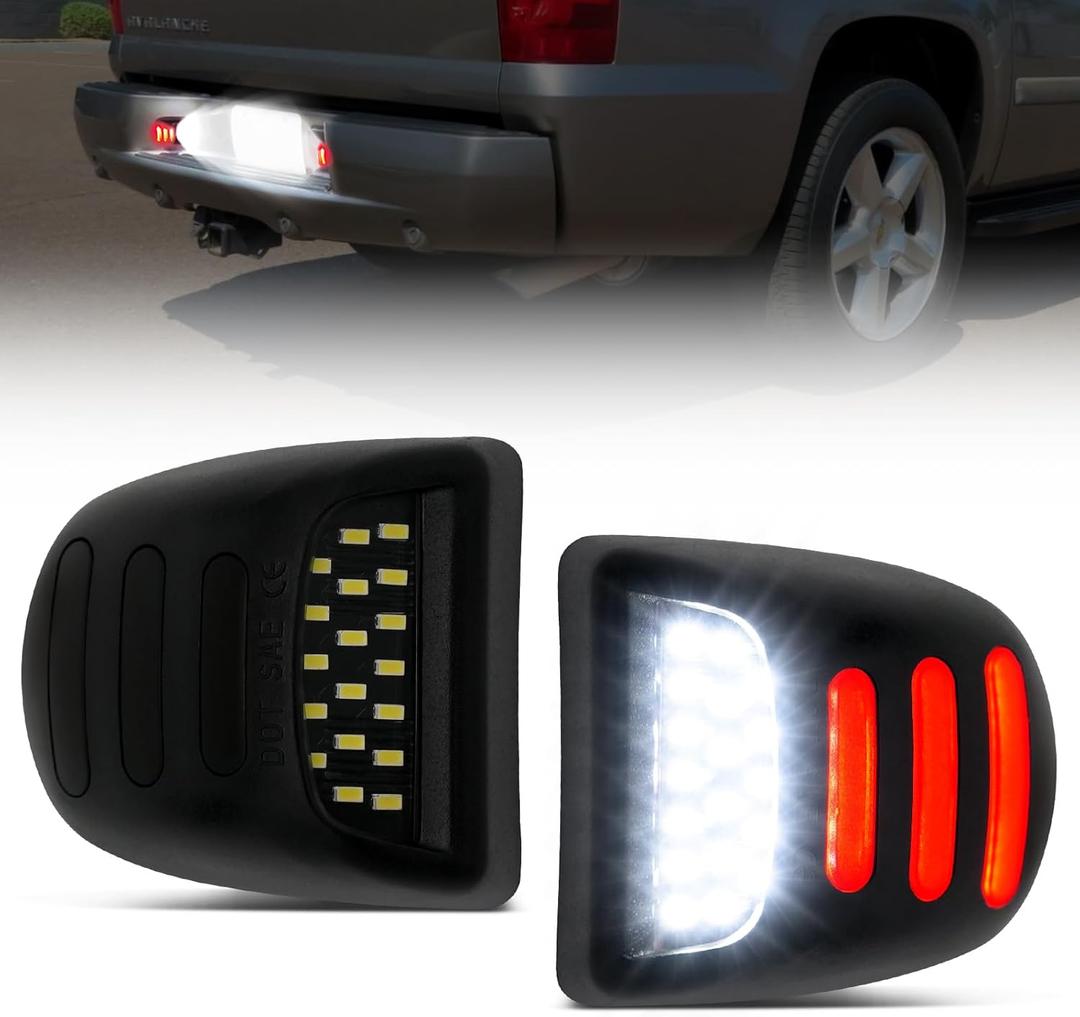litzland OLED Neon LED License Plate Light Tag Lamp Assembly Replacement For Escalade Chevy Silverado Tahoe Suburban GMC Sierra 1500 2500 3500 Yukon XL 6000K White, Pack of 2 (01-OLED Neon Black Housing)