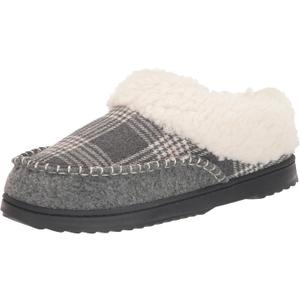 Dearfoams Women's Nyla Felted and Plaid Moc Toe Clog Slipper (11-12, Dark Heather Grey)