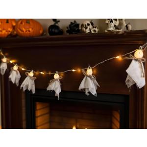 2 x Light Up Ghost Garland Halloween Decoration- Handmade LED Ghost String Light with Timer- Cute Ghosts Banner for Halloween Party Fireplace Mantle Wall Windows Decor (5.5Feet-Length)