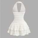 Floerns Women's Cute Halter Mini Dress Frill Trim Layered Ruffle A Line Going Out Dresses White X-Small