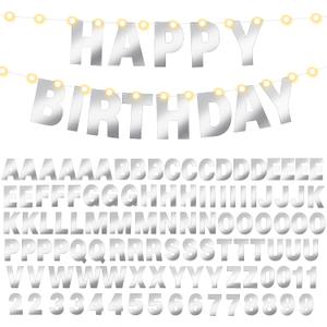 TaoBary 112 Pcs DIY Letter Kit Glitter Customizable Banner Letters Include 107 Letters and Numbers 3 Rope and 2 Needles for Birthday Halloween Christmas Wedding Valentine Party Decor(Glossy Silver)