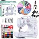 Sewing Machine for Beginners, Portable Mini Small Sewing Machine with 50 Pcs Fabric and 32 Pcs Sewing Threads Kit, 12 Built-in Stitches 2 Speed with Foot Pedal (Purple)