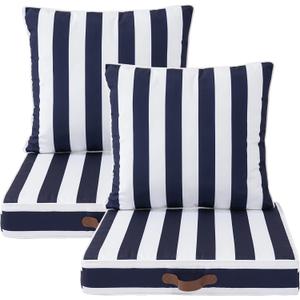 Enipate Outdoor Deep Seat Cushion Set of 2, Weather Resistant Patio Furniture Cushions with Zipper and Handle, 24 x 24 x 4 inch Outdoor Wicker Chair Cushions for Patio,Yard,Garden (Blue White Stripe)