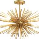 20" Gold Modern Sputnik Chandeliers Ceiling Light Fixture,4-Light Mid Century Semi Flush Mount Ceiling Lights, Starburst Satellite Chandeliers for Bedroom Kitchen Hallway Entryway Office E12