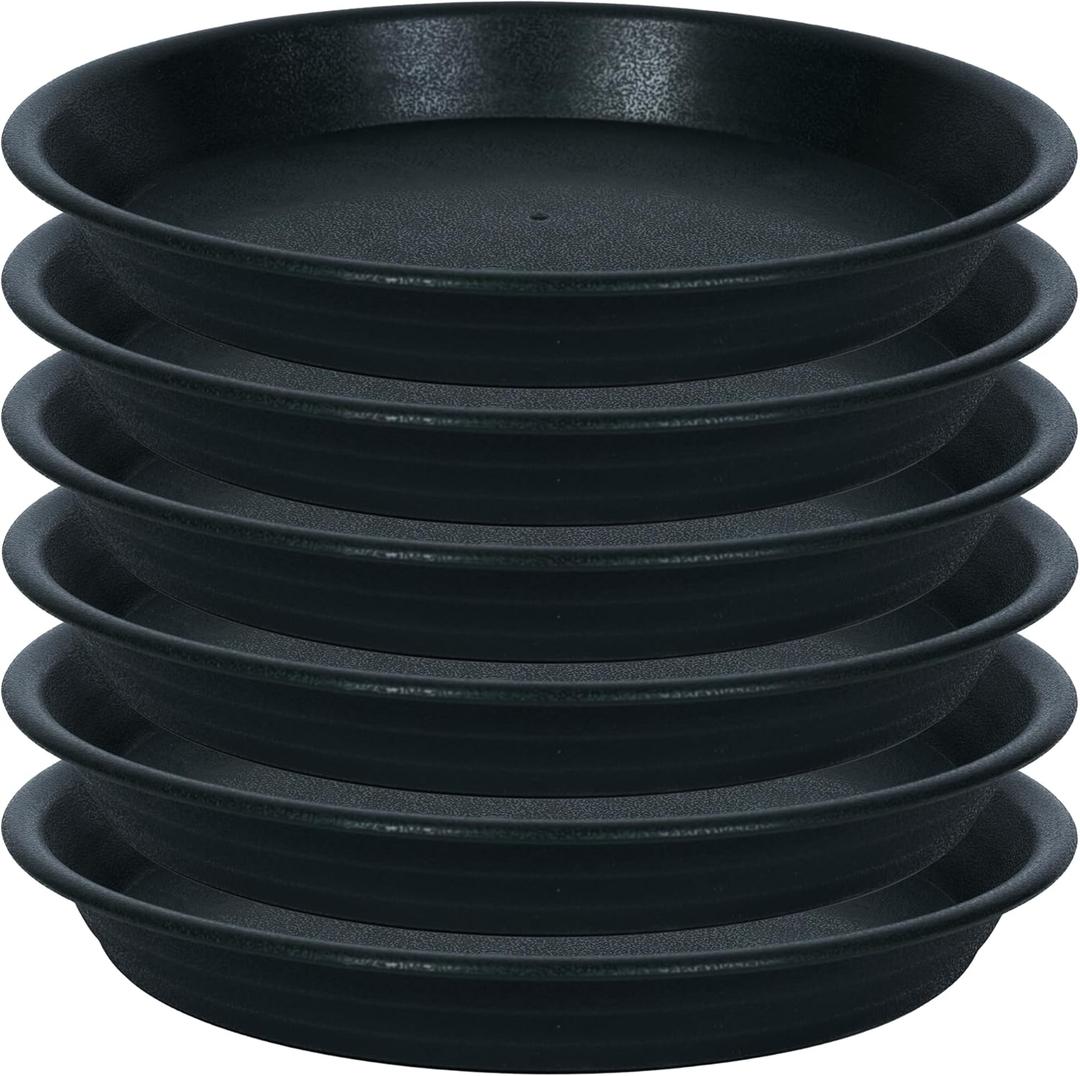 6 Pack Plant Saucer Drip Tray 11 12 inch, Pot Base for Plants Indoor, Plastic Flower Planter Saucers and Drip Trays for Outdoors, Heavy Durable Plant Plate Water Catcher (12", Black)