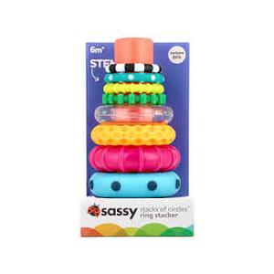 Sassy Stacks of Circles Stacking Ring STEM Learning Toy, Age 6+ Months, Multi, 9 Piece Set