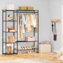 Neprock Wardrobe Closet, Portable Clothing Rack for Hanging Clothes, Free Standing Closet Organizers and Storage System with 4 Tiers Shelves for Cloakroom Bedroom, Black