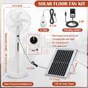 16 Inch Solar Oscillating Fan with Solar Panel and 5v Light Bulb, Floor Rechargeable Pedestal Standing Fan, 8800mah Battery, Two Charging Method, 3 Speed for Camping Home(White)