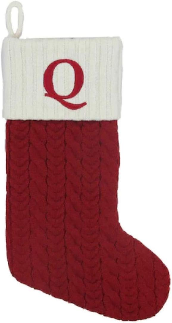 St. Nicholas Square Red Cable Knit Monogram Christmas Stocking, 21-Inch (Letter Q)