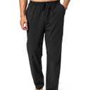 Pudolla Men's Cotton Yoga Sweatpants Athletic Lounge Pants Open Bottom Casual Jersey Pants for Men with Pockets (Black, L)