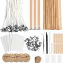 Multiwins 130 Pcs Candle Wicks for Candle Making Kit: 100 Cotton & 30 Wood Wicks with Complete Tool Set (Wick Holders, Wick Stickers, Candle Tabs, Tweezers, Pen), for Soy Beeswax DIY Candles (4 inch)