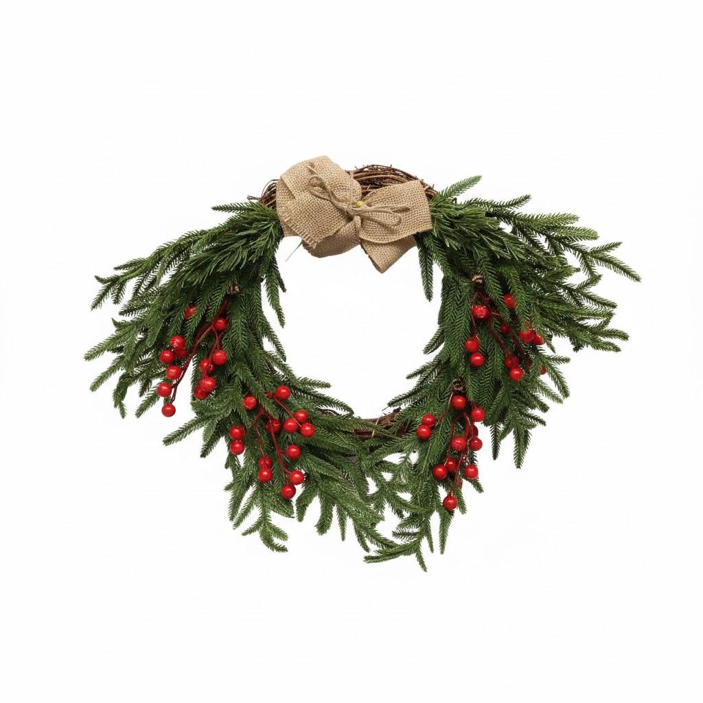 25 Inch Real Touch Norfolk Pine Christmas Wreath for Front Door, Large Expandable Artificial Holiday Wreath for Indoor Outdoor Window Wall Porch Decor