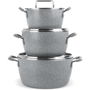 Granitestone Gray Pots and Pans Set Nonstick, 6 Stackable Piece Cooking Pots Set, Kitchen Pots, Non Stick Coating, 5qt 3qt & 1.5qt Pots with Lids, Stay Cool Handles Dishwasher Safe 100% Toxin Free