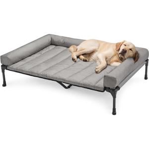 Veehoo Cooling Elevated Dog Bed Add Removable Waterproof Bolster Cushion Mat, Raised Pet Cot with Breathable Teslin Mesh, No-Slip Feet, Dog Couch Bed for Indoor Outdoor, 49x33inches, Grey, CWC2331B