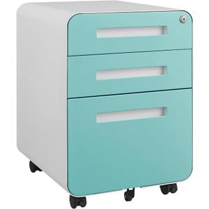 3 Drawer File Cabinet for Home Office, Under Desk Mobile Filing Cabinet with Lock for A4/Letter/Legal Size, 5 Wheel Anti-tilt Rolling File Cabinets, Fully Assembled (Blue)