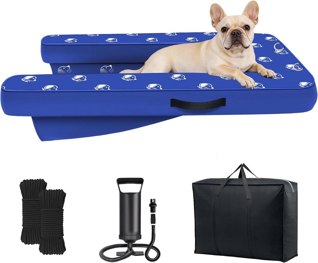 Inflatable Dock Platform, Medium Dog Boat Ramp Floating Non-Slip Oxford and PVC with Small Water Ramp for Dogs Pool, Dock, Lake with Traction Rope, Manual Air Pump (3.5ft x 2.2ft x 4in) M03