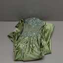 Off Shoulder Sequin Prom Dresses Long 2025 Satin Mermaid Formal Dresses Spaghetti Strap Evening Party Dress with Slit, Olive Size 4