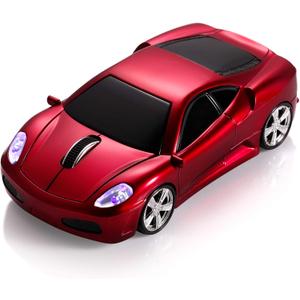 Sports Car Computer Mouse [Updated] with LED Headlights, 1600 DPI 2.4 GHz Wireless Mouse for PC & Mac, Red