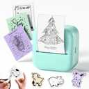 Sticker Printer, Print Pods Mini Printer, Thermal Inkless Sticker Maker Machine with 1 Roll Paper, Versatile App with 2000 Icons and 300 Templates, Impresora Portátil for Notes, Journal, DIY, Green
