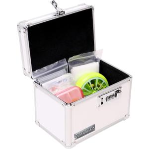 Vaultz Locking Medicine Box with Combination Lock - Secure Metal Lock Box Safe for Medication, Pills & Valuables, Small Lockbox with Code, Portable Storage Case, White