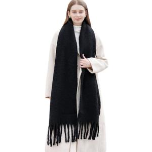 Wander Agio Winter Warm Scarf Long Pashmina Extra Large Shawls and Wraps for Women Large Blanket Scarves Solid (Black 12)
