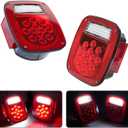 LED Replacement Tail Lights Taillights for 1979-2006 Jeep Wrangler TJ YJ CJ-5 CJ-7, Red Lens BAR Square Brake Stop Turn Signal Reverse License Plate lamp w/Side Marker Light Assembly, 2PCS