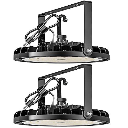 200W UFO LED High Bay Light 2PCS, 28000 LM with US Plug 5ft Cable, 5000K, Commercial Warehouse Shop Factory Barn Garage Area Lighting Fixture, Non-Dim