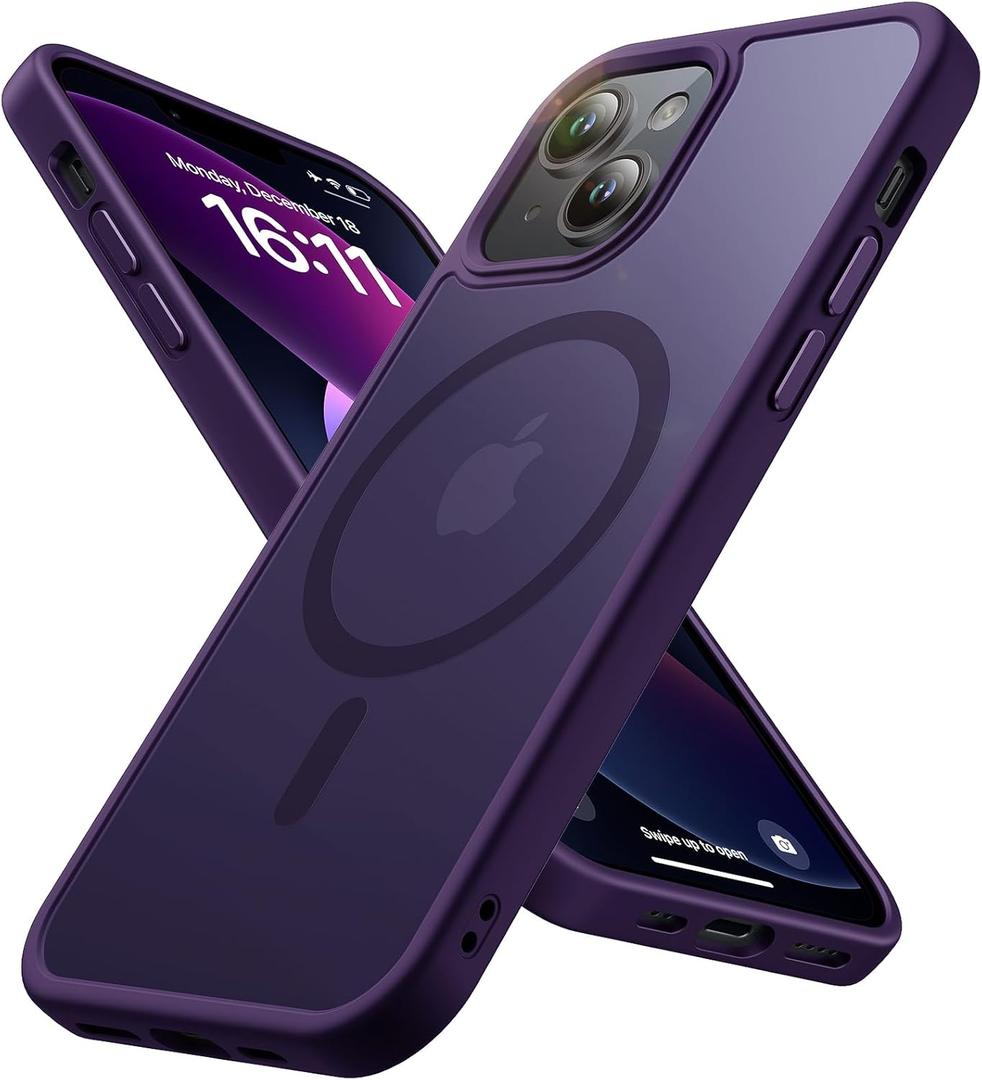 Magnetic for iPhone 13/14 Case, Military Grade Drop Protection, Compatible with MagSafe, Shockproof Anti-Fingerprint Translucent Phone Protective Cover for iPhone 13/14 (6.1"), Deep Purple