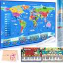 Interactive World Map for Kids Ages 5-12 with Talking Pen | Educational Geography Toy with Piano Music Card & Recordable Greeting Card | Gift for Christmas & Birthdays