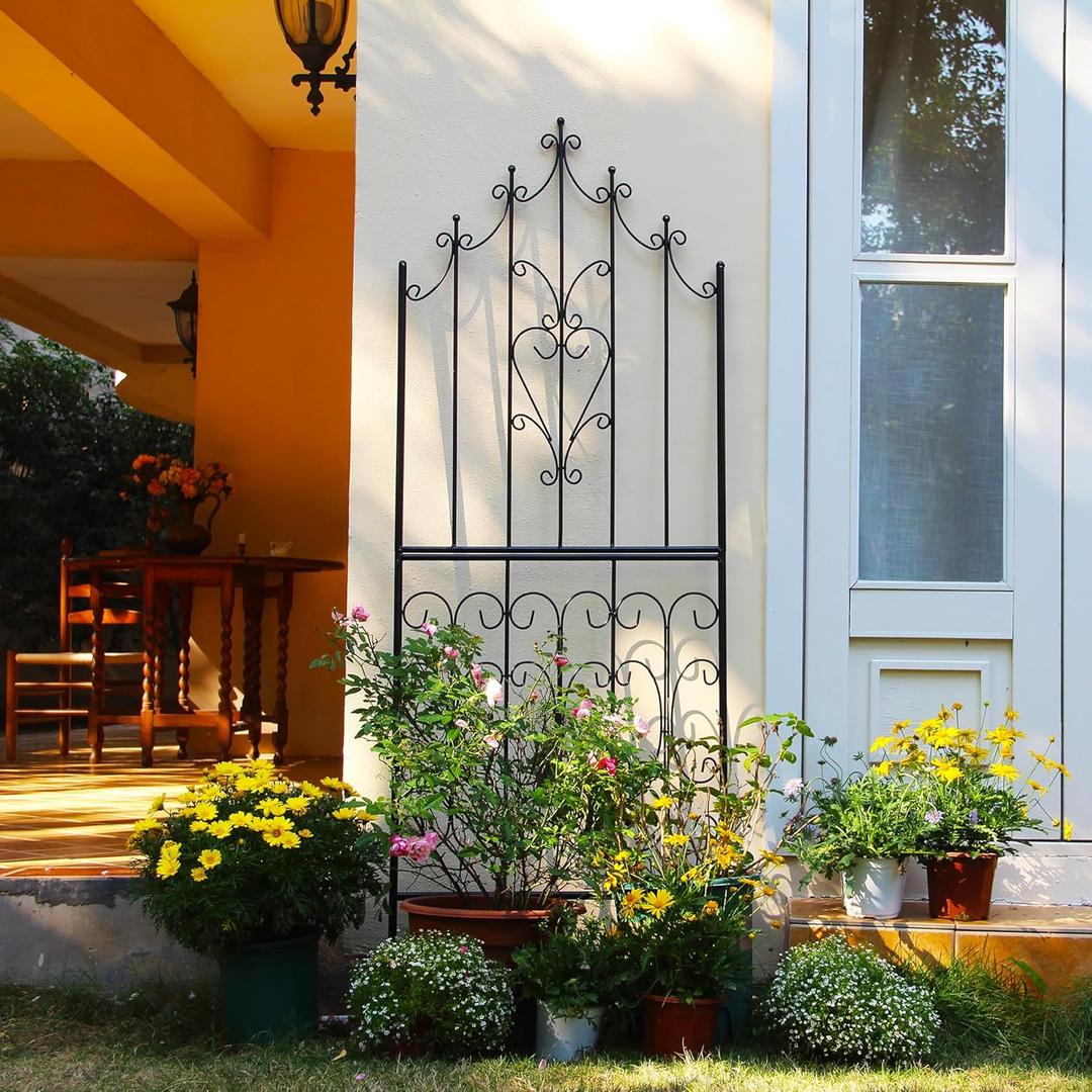 Garden Trellis for Climbing Plants 70.8" H x 25.6" W Metal Premium Quality Material Rust-Resistant Climbing Frame Stylish Garden Addition Outdoor Roses Vine Ivy Clematis Trellises Black