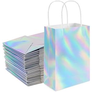 Shintop 11 Pcs Iridescent Gift Bags with Handle, 8.3 x 5.9 x 3.1 Inch Holographic Goodie Bags Reusable Paper Glitter Party Favor Tote for Birthday Bachelorette Boutique
