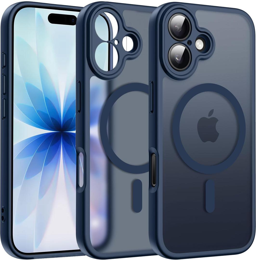 Elzzi Magnetic for iPhone 17 Case (Compatible with MagSafe)(with Camera Lens Protection) Slim Translucent Matte Shockproof with Anti-Fingerprint Phone Case,Mist Blue