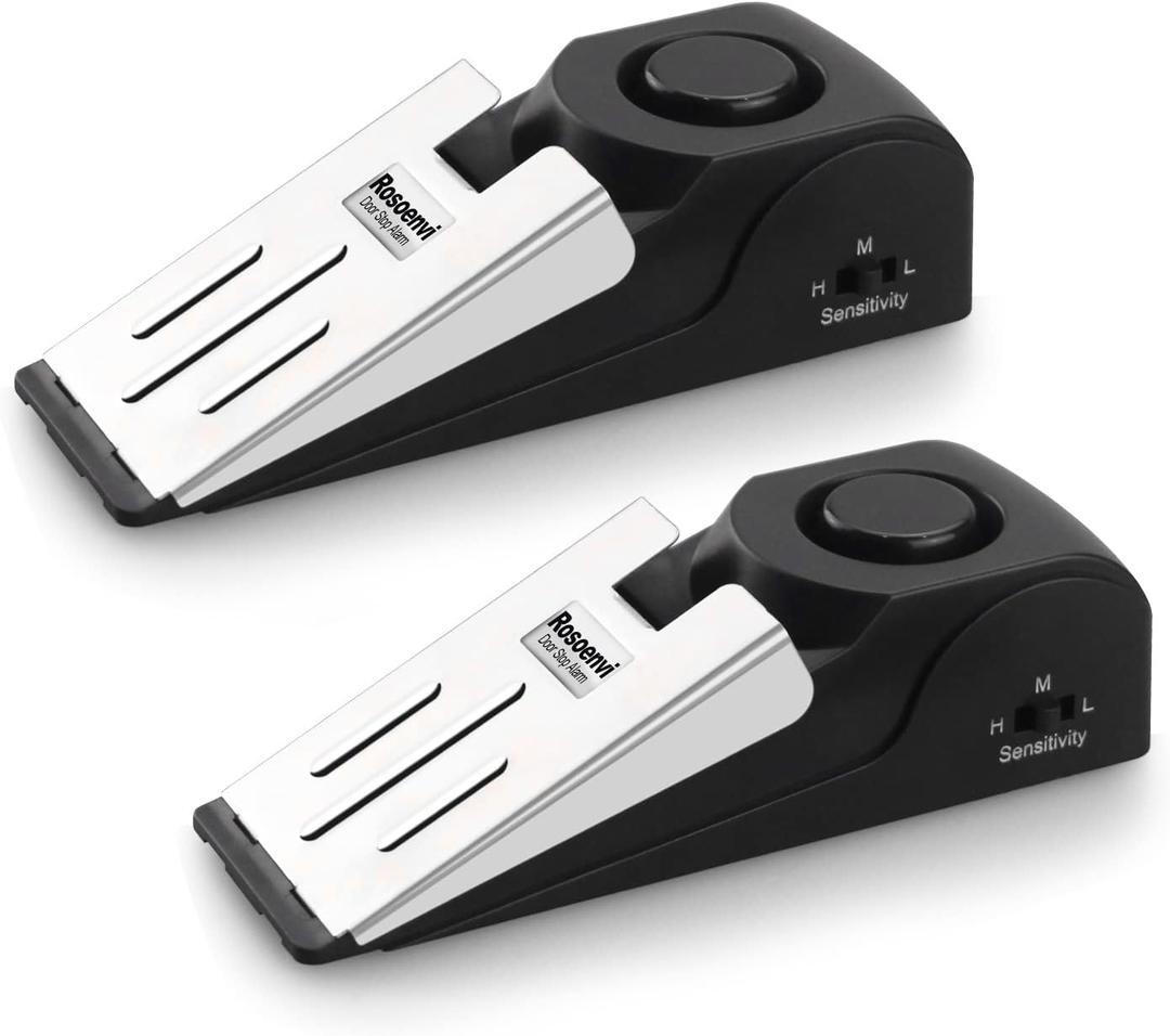 2 Pack Door Stop Alarm, Door Stopper with 120DB Security Alarm, Floor Wedge Door Stop Siren, Door Security Devices for Traveling, Apartment, Hotel and Home, Black (2 Pack, Black)