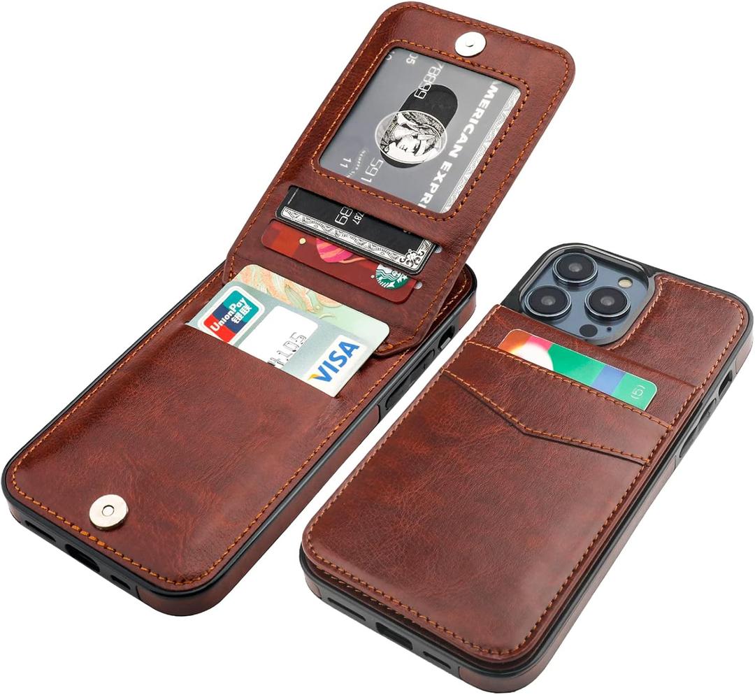 KIHUWEY Compatible with iPhone 14 Pro Case Wallet with Credit Card Holder, Flip Premium Leather Magnetic Clasp Kickstand Heavy Duty Protective Cover for iPhone 14 Pro 6.1 Inch (Brown)