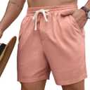 PLEPAN Mens 5 Inch Linen Shorts - Casual Elastic Waist Drawstring Summer Beach Shorts with Pocket (XXL)