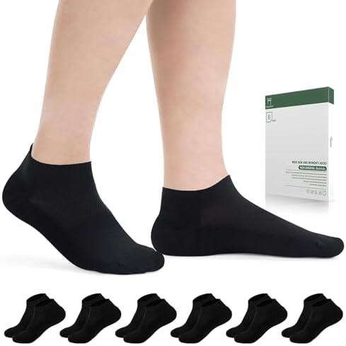 Bulinlulu Diabetic Socks for Men Women,6 Pairs Low Cut Non Binding Diabetic Ankle Seamless Socks for Men 6-9 9-12(Black-Large)