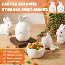 Meanplan 2 Pcs Easter Bunny Ceramic Cookie Jar Candy Dish with Lid Bunny Easter Egg Candy Jar Ornament Decorative Storage Container Rabbit Food Storage Canister Cookie Jars for Spring Party, 8.5 oz (White)