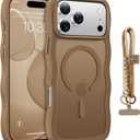 for iPhone 17 Pro Max Case Cute Wavy Matte Brown |Compatible with MagSafe,Color-Matched Lanyard,Military Grade Shockproof,Slim & Durable,Travel-Ready & Stylish