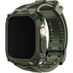 Fullmosa Compatible with Apple Watch Bands 49mm Ultra3/2/1, Rugged Apple Watch Strap Ultra with Military Grade Shockproof Bumper Case for Men Women, Army Green