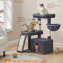 Feandrea Cat Tree, Cat Tower Condo with Scratching Posts and Ramp, 2 Large Perches, Cave, Basket, 33.8 Inches Tall, Dark Gray UPCT013GS02S