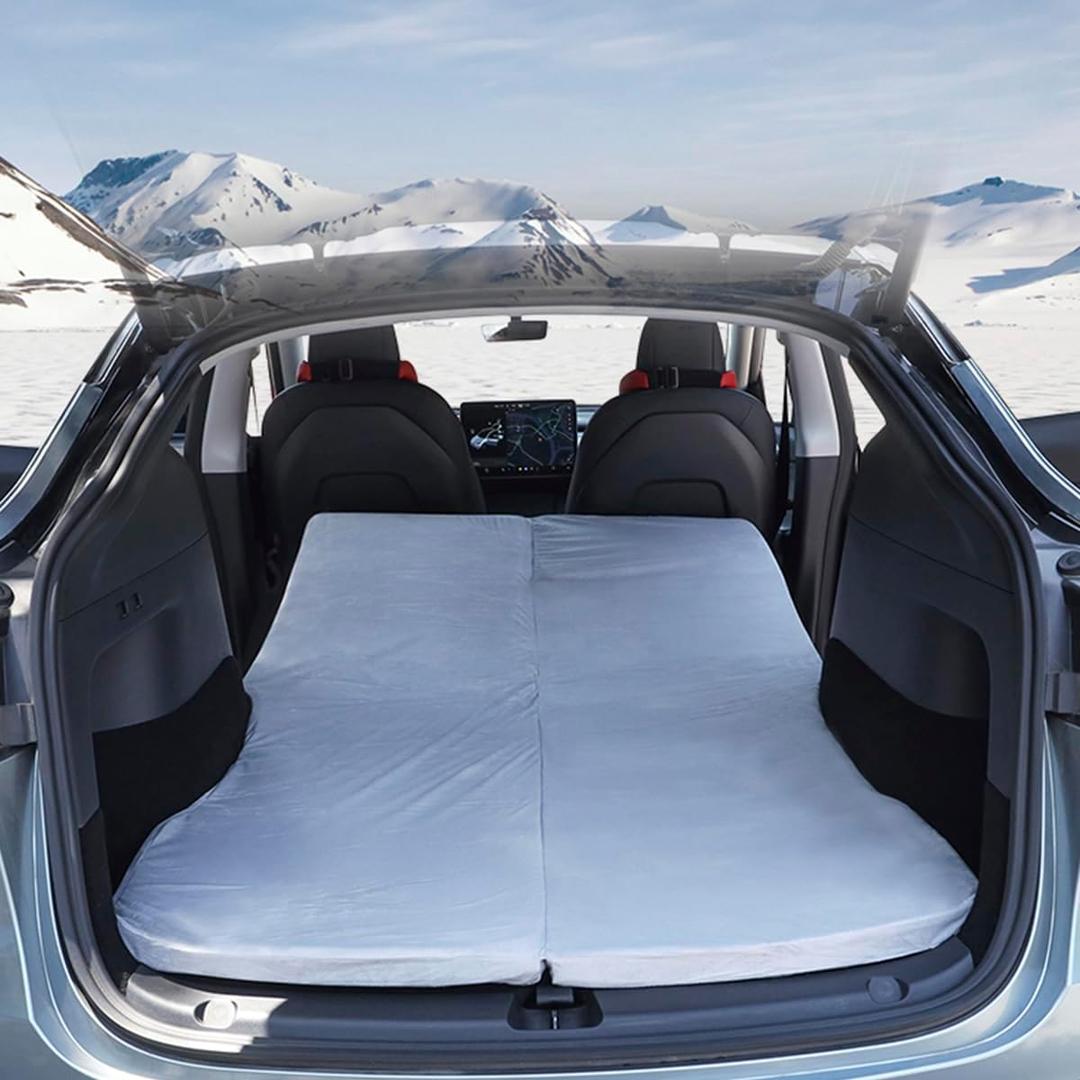 Upgraded Camping Mattress Memory Foam Portable Foldable Car Mattress with Storage Bag & Sheet for Tesla Model Y Model 3, Back Seat Car Sleeping Bed