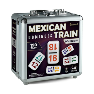 Queensell Mexican Train Dominoes Set with Numbers - Double 18 Dominos Set for Adults and Kids - Mexican Dominoes Train Game Night Games for Adults with Wooden Hub and Aluminum Case