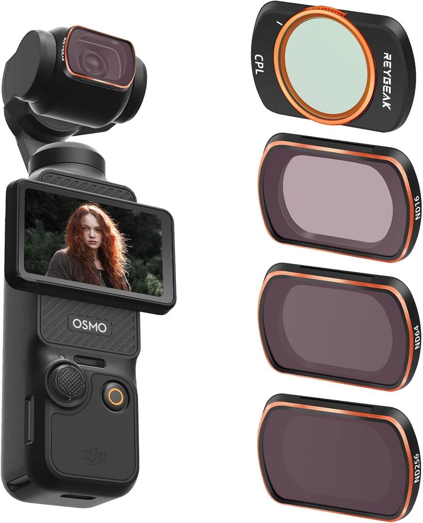 REYGEAK Pocket 3 ND CPL Filter Kit for DJI OSMO Pocket 3, 4 Pack Magnetic ND16 ND64 ND256 CPL Polarizing and Neutral Density Filters, Multi Coated HD Optical Glass/Ultra Slim Aluminum Frame missing one