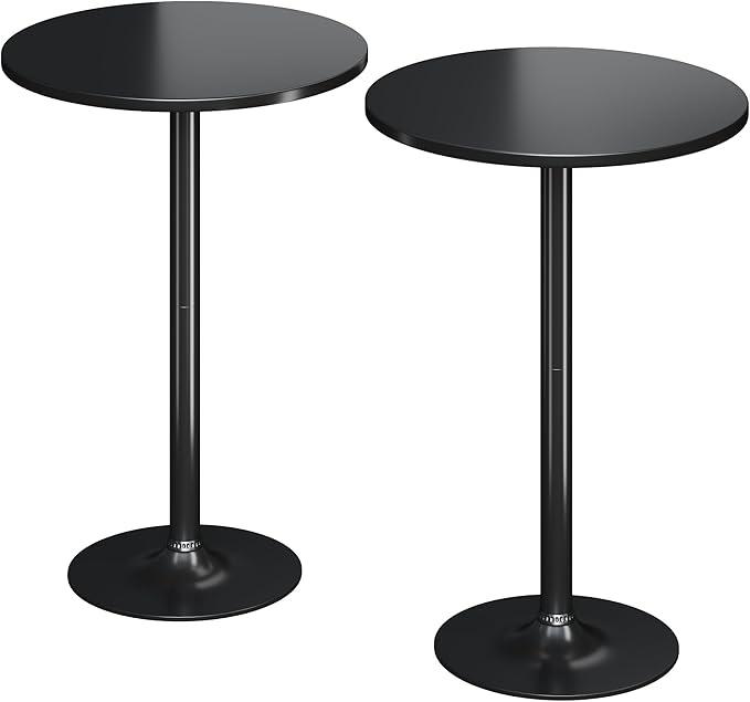 Flamaker Round Bistro Pub Table 2 Pack Modern Style Metal Base MDF Top Cocktail Bar Table Counter Bar Height for Pub, Dining Room, Party (Full Black)