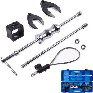 Heavy Duty Inner CV Joint Puller Slide Hammer Set, Front Wheel Drive Axle Half Shaft Removal Tool Kit with 63mm & 48mm CV Joint Fork Adapters, A Reinforced Cable Adapter, And External CV Joint Puller