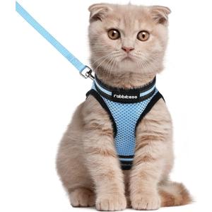 rabbitgoo Cat Harness and Leash Set for Walking Escape Proof, Adjustable Soft Kittens Vest with Reflective Strip for Cats, Comfortable Outdoor Vest, Light Blue, Large