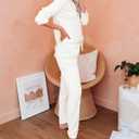 Eurivicy Women's Solid Sweatsuit Set 2 Piece Long Sleeve Pullover and Drawstring Sweatpants Sport Outfits Sets (Large, A-off White)